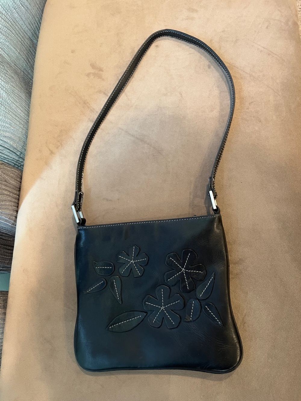 Wilsons Leather Black Leather Bag with Floral Appliqué